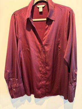 H&M Satin Plum Button-Down Blouse